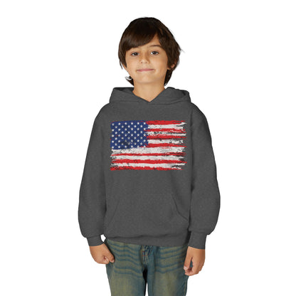 Youth Hoodie — Distressed American Flag Patriotic Sweatshirt