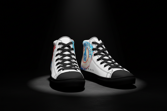 Baseball High-Top Sneaker Herren – Canvas All-Over-Print Schwarz & Weiß